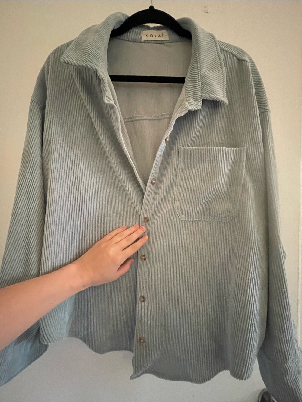 SOLAI Light Sage Corduroy Shirt Jacket